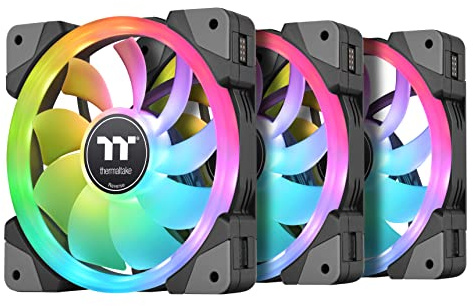 Thermaltake SWAFAN EX 14 - Ventola di raffreddamento per PC RGB, confezione da 3, 500~2000 giri/min, connessione magnetica, lame reversibili, controller incluso, CL-F144-PL14SW-A, 140 mm, nero