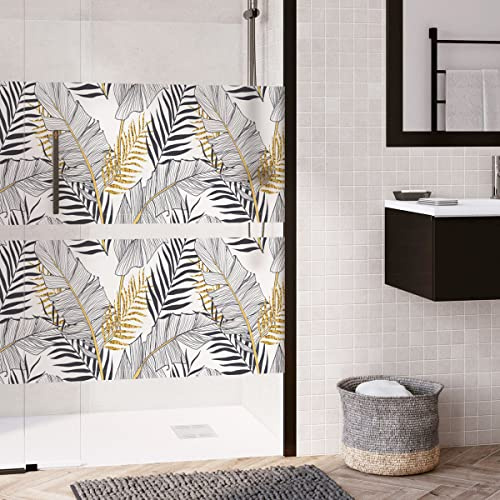 Ambiance Sticker Film Fenêtre Anti Regard Occultant - Feuilles DE Palmier Chic - Stickers pour Vitres & Porte de Douche - 40x200cm | Film anti-regard pour vitres et porte de douche, repositionnable à la pose, découpe facile, autocollant brise vue