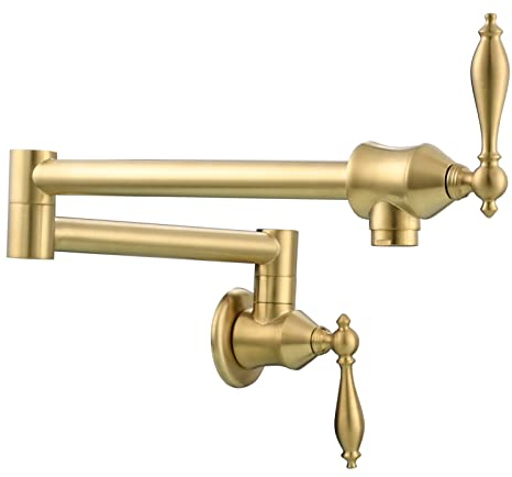 Tecmolog Gebürstetes Gold Küchenarmatur mit 360°Drehbar Wandarmatur Kaltwasser Einloch aus Messing für Küche, CT175J2