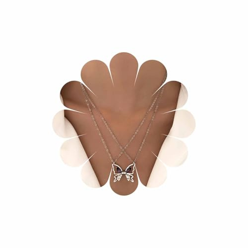 Wendalern Schmetterling Paar Halskette Silber Magnetische Passende Halskette mit Diamant Zirkonia Anhänger Freundschaft BFF Halskette für 2