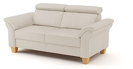 CAVADORE 2-Sitzer-Sofa Ammerland in Echtleder / Landhaus-Sofa mit Federkern + Kopfteilverstellung / 156 x 84 x 93 / Leder Weiß