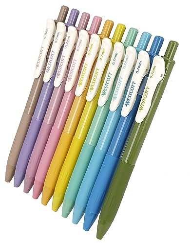 Westcott Gelstifte VINTAGE Set 10 Stück Frühlingsedition | Gelschreiber Stifte mit 10 hellen bunten Farben | 0,7mm Strichstärke für weiche, präzise Striche beim Schreiben & Zeichnen | E-733900 00