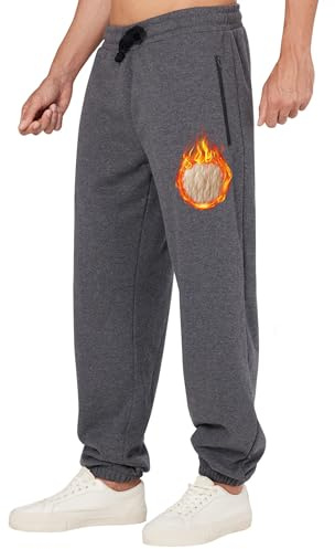 ineepor Jogging Homme Pantalon de Survêtement Sportwear Pantalon de Sport Thermiques Chaud Polaire Baggy Ample Sherpa Joggers Hiver Sweatpants avec Poches Zippées Gris Anthracite Chiné XXL