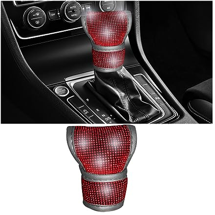 JNNJ Funda para Palanca de Cambios de Coche con Cristales Brillantes, Bling Pomo de Cambio de Marcha para Coche, Cubierta de Cambio Universal Accesorios Protectores para Decoración(Rojo)