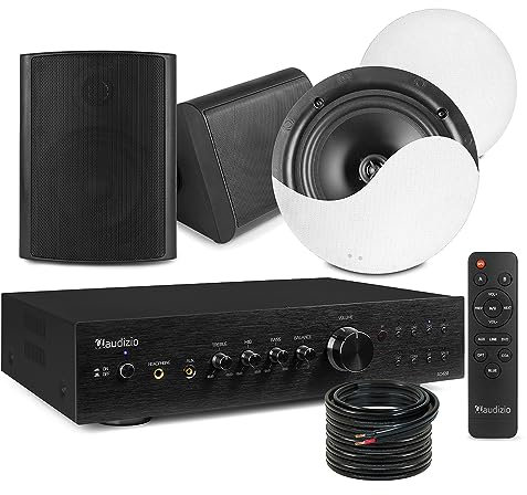 Power Dynamics 2-Zone Bluetooth Kitchen & Patio Audio System with Ceiling Speakers, Outdoor Speakers & AD420B Amplifier - Home Audio Systems for Multi-Room Installation