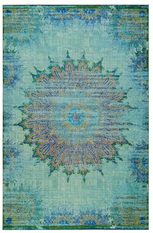 Wecon Home Rooftop gewebter Kurzflorteppich, 110 x 170 cm, blau | moderner Kurzflor Teppich im Vintage Look für Wohnzimmer, Schlafzimmer oder Arbeitszimmer