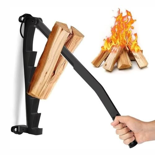 Wall Mounted Wood Splitter, 180 Degrees Adjustable Black Manual Log Wood Splitter, Small Detachable Wood Splitting Tool Safety Easily Firewood Separator for Home Camping Patio Outdoors Reunion