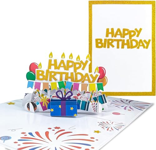 FONBAY 3D Pop Up Grußkarten,Geburtstagskarte mit Umschlag Geburtstag Karten mit Kuchen Glückwunschkarte für Familie,Frauen,Mann,Mutter,Freunde