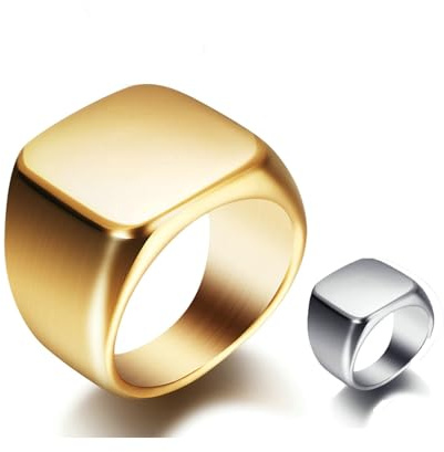 Bishilin Ringe Herren Edelstahl, Ring Gothic Siegelring mit Adler Glänzend Quadrat Männer Ringe Silber Gold Partnerringe Gr.54-72