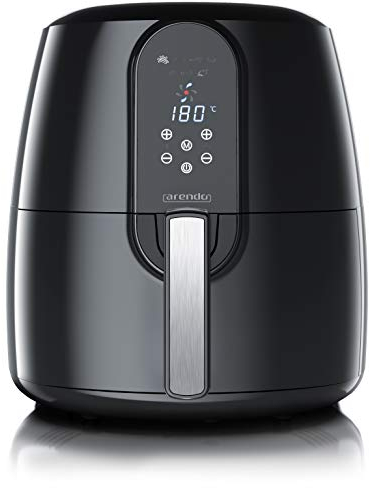 Arendo - Heißluftfritteuse XXL 5,2 Liter - Airfryer - Touch Bedienfeld mit Sensortasten - Frittieren ohne Öl - Fritteuse mit 1800W - 80 bis 200 Grad - Timer - 7 Programme - 3D Umluftsystem - Schwarz