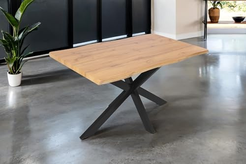 SAM Esstisch Josy 120x80 cm Holz Wildeiche-Optik Spider-Gestell schwarz | 40 mm Tischplatte mit Baumkante, Metallgestell, Tisch für Esszimmer & Küche
