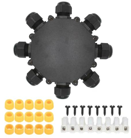 8 Wege Verteilerdose Außen, IP68 Wasserdichte Abzweigdose Verbindungsdose Abzweigdosen für Ø 4mm -14mm Garten Erdkabel