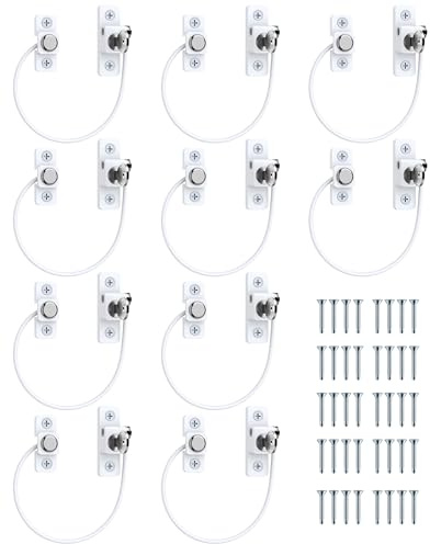 eSynic 10 Pack Window Locks for Limiting Opened Distance and Ventilation | With 185mm Wire Long for Home & Commercial UPVC PVC Wooden Windows Child/Pets Safety