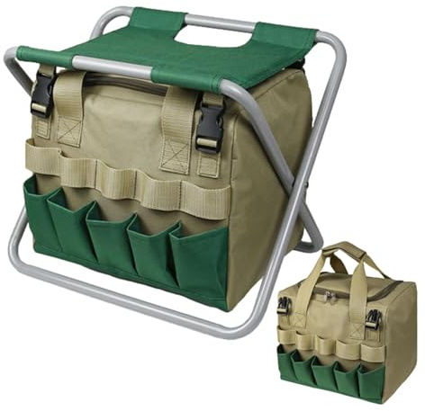 Sgabello da campeggio pieghevole - Sgabello pieghevole per giardinaggio con borsa per attrezzi rimovibile | Sgabello portatile per la pesca, il giardinaggio, l'escursionismo e il campeggio, perfetto p
