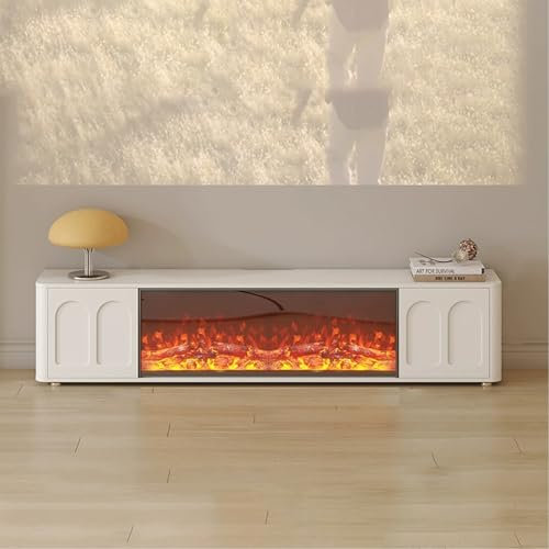 Kamin TV Schrank mit 100cm Elektrischem Kamin, TV Board mit Aufbewahrungsschränken, Moderner Fernsehschrank mit Holzmaserung, Fernbedienung, für Wohnzimmer und Schlafzimmer(180x30x40cm/71x12x16in)