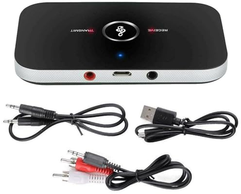 SELLORIA Bluetooth 5.0 Audio Transmitter and Receiver, 2-in-1 Wireless Adapter with 3.5mm AUX, RCA for TV, Car, Built-in Rechargeable Li-polymer battery(600mAh) Home Audio Black Colour