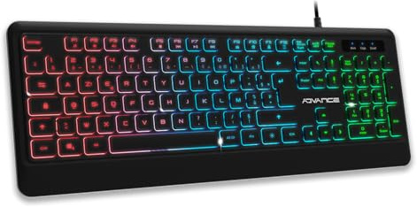 AD ADVANCE GTA220 : Clavier Gaming 105 Touches silencieuses Type Chocolat, Rétro-éclairage RGB Rainbow Luminosité Ajustable, 12 Touches raccourcis multimédia, Réglable en Hauteur
