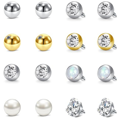 WillTen 16Pcs Innen Außengewinde Piercing Kugeln, 14G Piercing Kugeln Bauchnabelpiercing Obere Kugel, Innengewinde Kugeln Ersatz für Bauchnabel Brustwarze Zunge Piercing, Gold