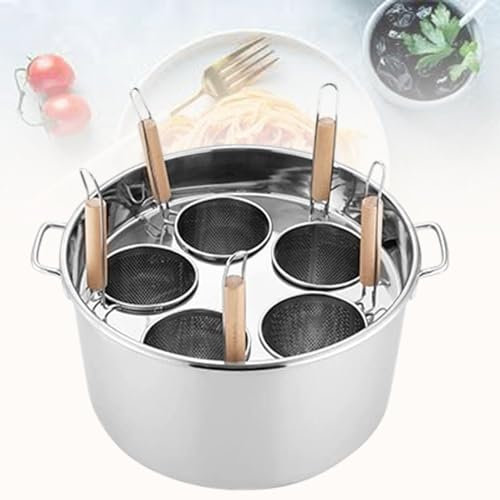 Pentola per la pasta in acciaio inox, set di inserti per cuocipasta a 3/4/5 fori, cuocipasta multifunzionale con divisore e scolapasta, pentola in acciaio inox per cucina domestica, ristorante, 5 fo
