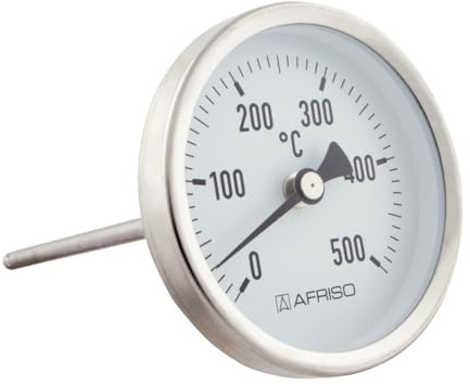 Afriso Rauchgas Thermometer Ø 80 mm, Anzeigebereich 300 °C / 500 °C, Schaftlänge 150 mm / 300 mm, verstellbarer Konus, Stahlblech (0/500 °C - Schaft 300 mm)