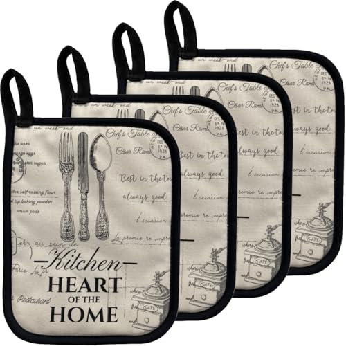 ZORR Set di 4 presine in cotone, da cucina, in stile vintage (18 x 23 cm)