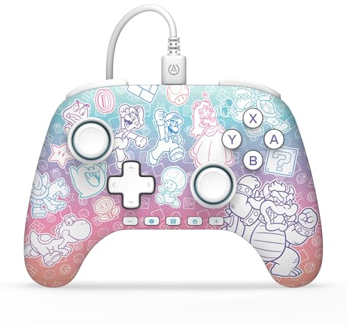 PowerA Kabelgebundener Advantage-Controller für Nintendo Switch 2 - Mushroom Kingdom, offiziell lizenziert, Halleffekte, zuweisbare Tasten, Pro-Controller, C-Taste, integrierte Audiosteuerung