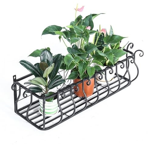 Stand di Fiori Supporto per Fioriera da Balcone in Ferro Nero - Mensola da Appendere al Davanzale della Finestra, Supporto Decorativo per Ringhiera per Esterni/Interni(80 * 28 * 22cm)