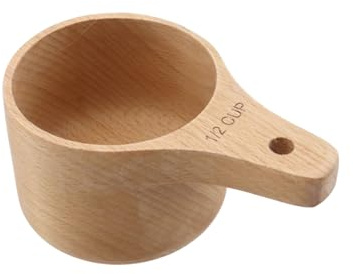 Mewutal 1/2 Tasse Messbecher aus Holz mit kurzem Griff, handgefertigter Holz-Messlöffel, 1/2 Esslöffel, Messschaufel zum Backen, Kochen, nasse und trockene Zutaten