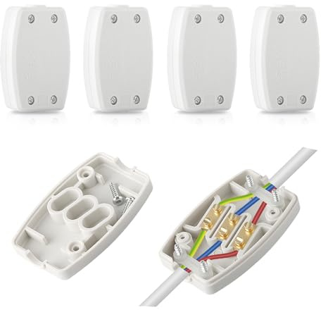 4 Pcs 3 Terminal Electrical Junction Box 13A 250V Flex Connector For Indoor Lighting Power supply (White）