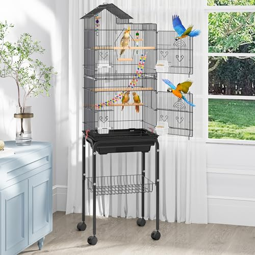 YITAHOME 62 Inch Large Bird Cage​ - ​Metal Flight Cage​ with ​Rolling Stand, ​Feeding Doors​ & ​Hanging Accessories​ for ​Parrots ​Cockatiels Conures ​Lovebirds ​Parakeets​ ​Small Birds