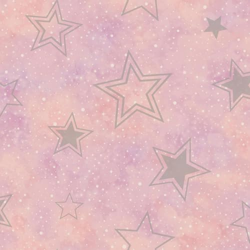 Stardust Wallpaper Smooth Finish Star Themed Wallpaper with Highlights Perfect for Kids Bedroom, Feature Walls, Nurseries or Playrooms, Cute Star Design Pink/Silver Holden 14060