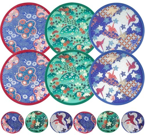 6 Pezzi Ventaglio Giapponese Rotondo Pieghevole, Ventaglio a Mano Tondo, Ventaglios Rotondo Pieghevole Portatile Ideale per Feste di Matrimoni Estate Ufficio Casa e Decorazioni di Bellezza Personale