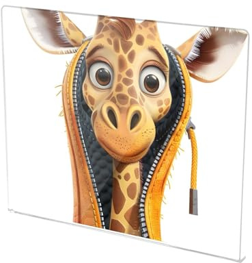 Cute Giraffe with Coat Brown Cutting Board with Lip, Bread Vegetable Meat Board, 16.5x13.4