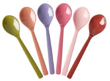 RICE Melamin Löffel Set – Teelöffel mehrfarbig, spülmaschinengeeignet, BPA-frei – 6 Stück