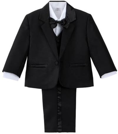 Lito Angels Baby Boy Formal Suit, 5 Pieces Set Wedding Christening Baptism Outfit (Blazer, Shirt, Waistcoat, Trousers, Bow Tie) Ivory/White/Black/Royal Blue