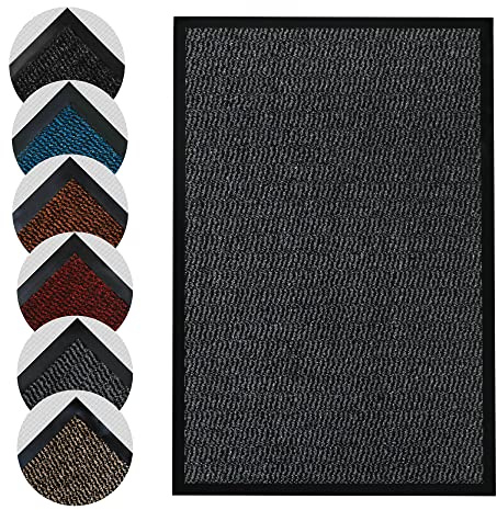 Homatz Large Door Mat Indoor Grey 60x90cm- Heavy Duty Rubber, Floor and Kitchen Mats - Non Slip, Washable and Dirt Trapper Doormats Super Absorbent Multicolor Barrier Mats