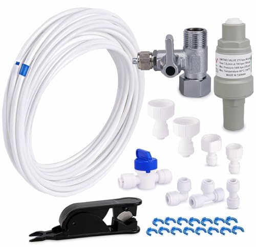smardy ZO006 Kit de Raccordement con Réducteur de Pression, connecteurs, 15m tuyau d'eau 1/4(6,35mm) pour systèmes d'osmose inverse, réfrigérateur side by side, filtres à eau