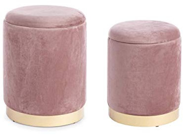 KONTE.DESIGN Set di 2 Pouf contenitore POLINA in velluto rosa