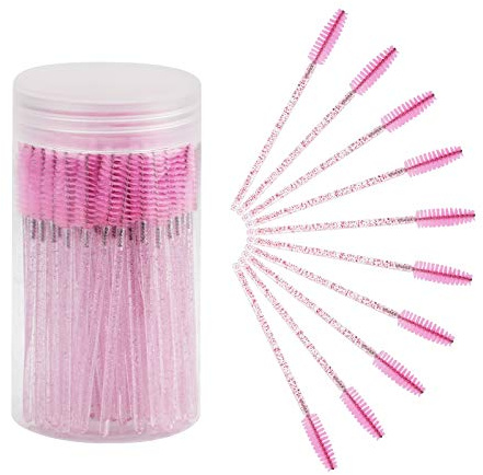 CHEFBEE 100PCS Disposable Eyelash Brush, Mascara Wands Makeup Brushes Applicators Kits for Eyelash Extensions and Eyebrow with Container (Light Pink)