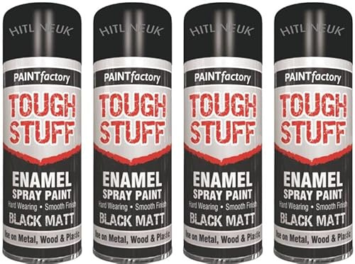 HitlineUK 4 x Black Matt Paint for Spray Chair Garden Furniture Wood Kitchen Bin Chair Boards Canvas Wardrode Cabinet Cupboard Tough Stuff