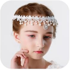 IYOU Haarschmuck Mädchen Erstkommunion Kopfkette Weiß Perlen Prinzessin Blume Kopfschmuck Kristall Hochzeit Haarkleid