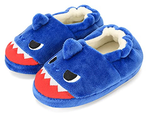 LACOFIA Zapatillas Casa de Peluche para Niños Pantuflas Animales Antideslizantes de Invierno de Novedad Tiburón Azul 24/25