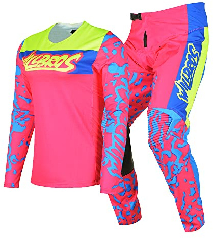 Willbros Combinazione di Pantaloni in Maglia per Donne Ciclismo Corsa Fuori Strada Motocross Bicicletta Sporca Bicicletta Adulto Blu Rosa (Maglia L/Pantaloni 34)