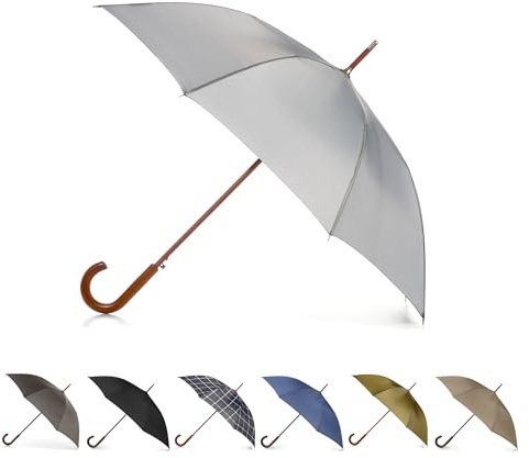 Totes Auto Open Water Repellent Stick Umbrella with Classic Wood J Hook Handle