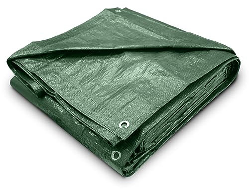 Green Tarpaulin Sheet 1.2m x 1.8m (Cut-Size) Lightweight PE Plastic Tarp 80gsm Water-Resistant Ground Sheet Multipurpose Small Tarpaulin Covers used for Garden Furniture Shed Camping (4ft x 6ft)
