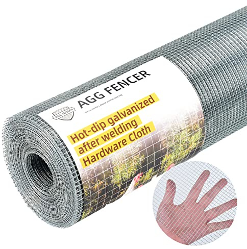 AggFencer 36inch x 50ft Hardware Cloth 1/4 inch Chicken Wire Fencing 23Ga, Hot Dipped Galvanized After Welding Garden Plant Supports Welded Metal Chicken Wire Fence, Poultry Animal Netting Cage Screen