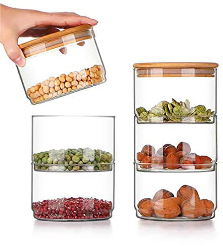 NFNSIG Lot de 2 saladiers en verre avec couvercles en bois à 3 couches pour économiser de l'espace - Pour la préparation des repas, le stockage des aliments