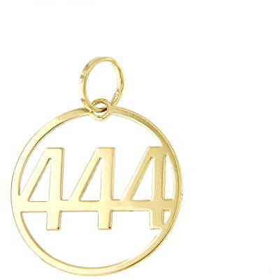 forme di Lucchetta - Ciondolo Cerchio con Numero Angelico 444 in Oro | Messaggio Personale degli Angeli | 15mm in Oro Giallo 14 carati, Charms e Ciondoli per Catenina (fino a 4mm) per Donna Ragazza
