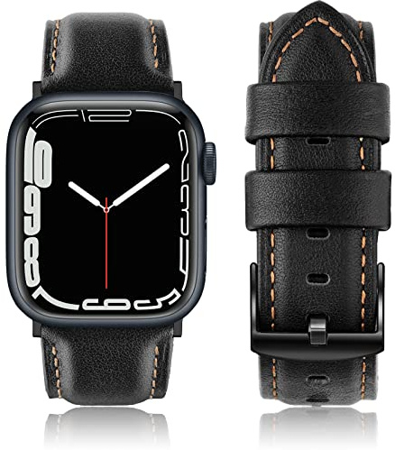 Tuocal Cuir Véritable Bracelet Compatible avec Apple Watch 42mm, 44mm, 45mm, 46mm - Homme et Femme, Remplacement Doux pour iWatch Séries 1 à 10