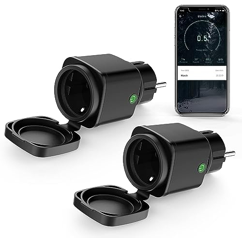 Mycket Outdoor Socket WLAN Smart Steckdosen 2.4GHz WiFi Stecker misst Stromverbrauch Gartensteckdose Außensteckdose Smart Plug mit Zeitschaltuhr Sprachsteuerung Kompatibel Alexa（2pcs）